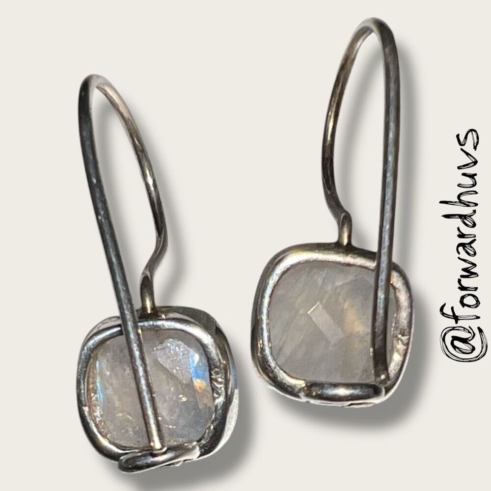 925 Sterling Silver Square Moonstone Earrings – Bezel Set – Hook Design - Picture 6 of 8